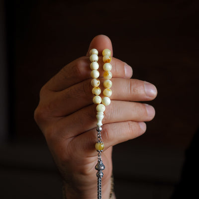 Damla Kehribar Tesbih (Gümüş İmame Nakkaş İşçilik) – WATD035