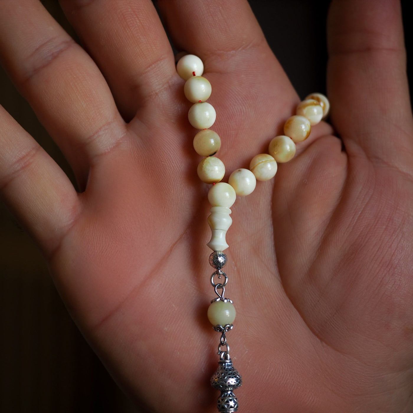 Damla Kehribar Tesbih (Gümüş İmame Nakkaş İşçilik) – WATD035