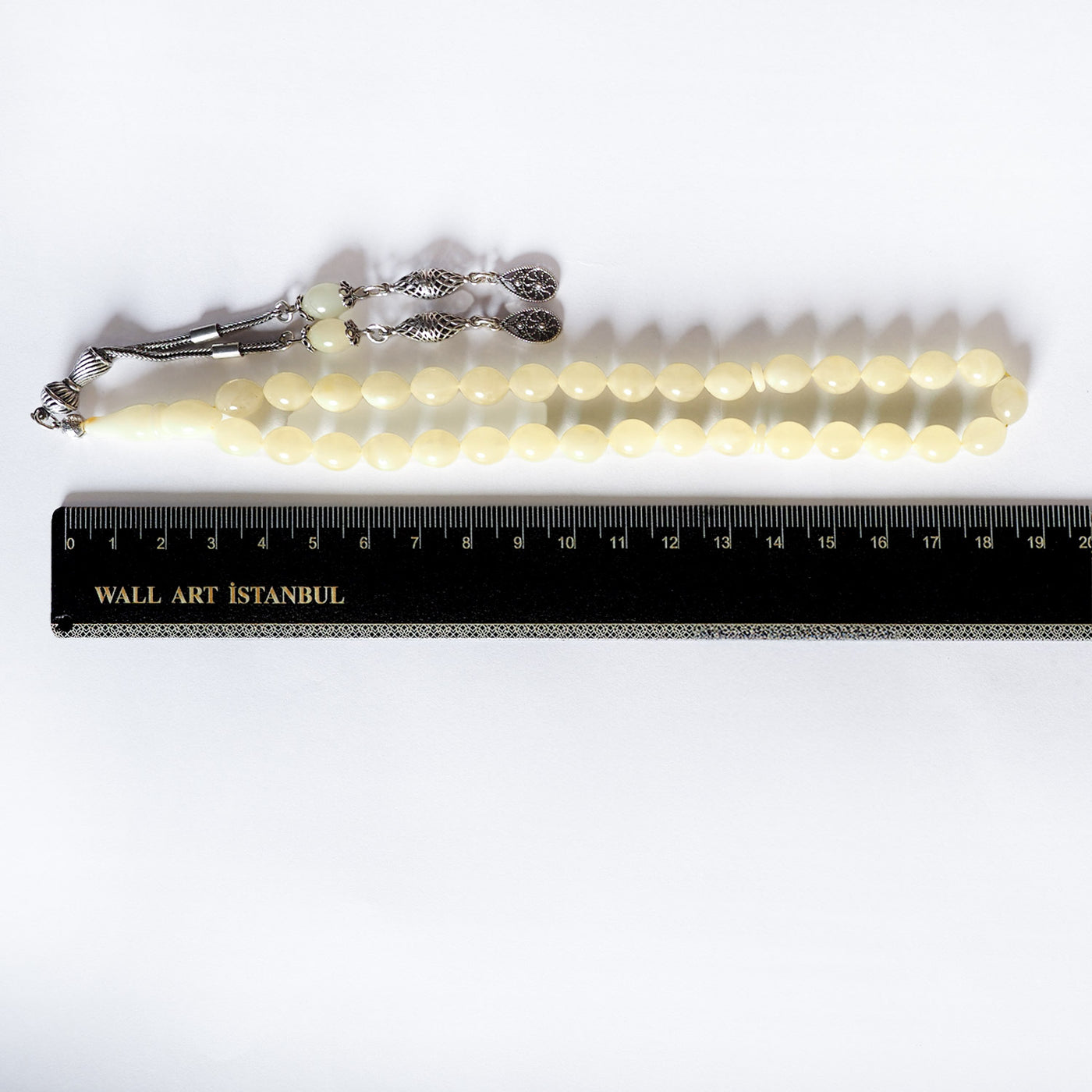 Damla Kehribar Tesbih - Arpa Kesim (Gümüş İmame Nakkaş İşçilik) – WATD036