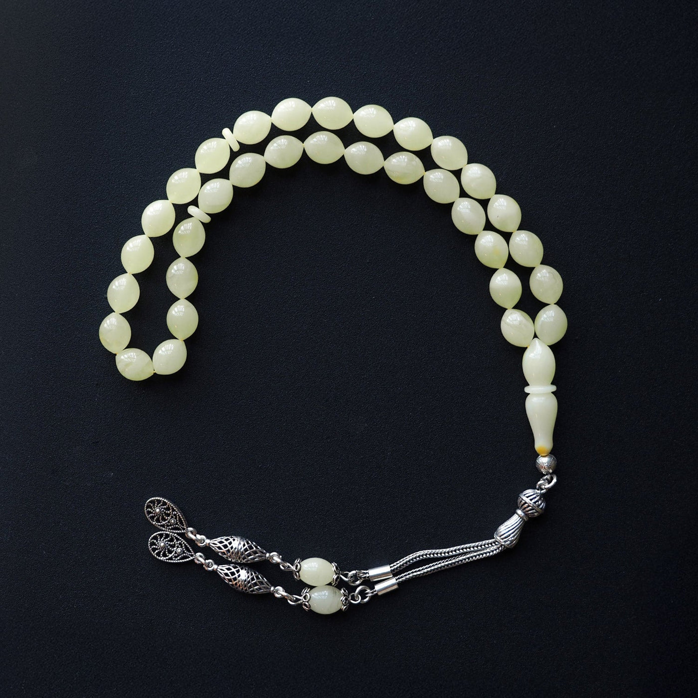 Damla Kehribar Tesbih - Arpa Kesim (Gümüş İmame Nakkaş İşçilik) – WATD036