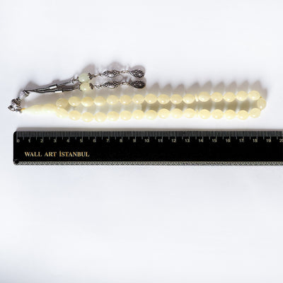 Damla Kehribar Tesbih - Arpa Kesim (Gümüş İmame Nakkaş İşçilik) – WATD036