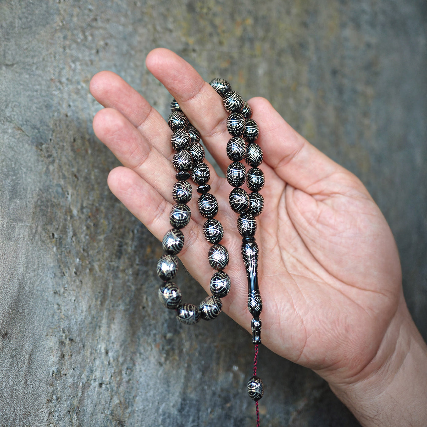 İnce İşçilikli Özel Gümüş Çakımlı Kuka Tesbih - WATD090