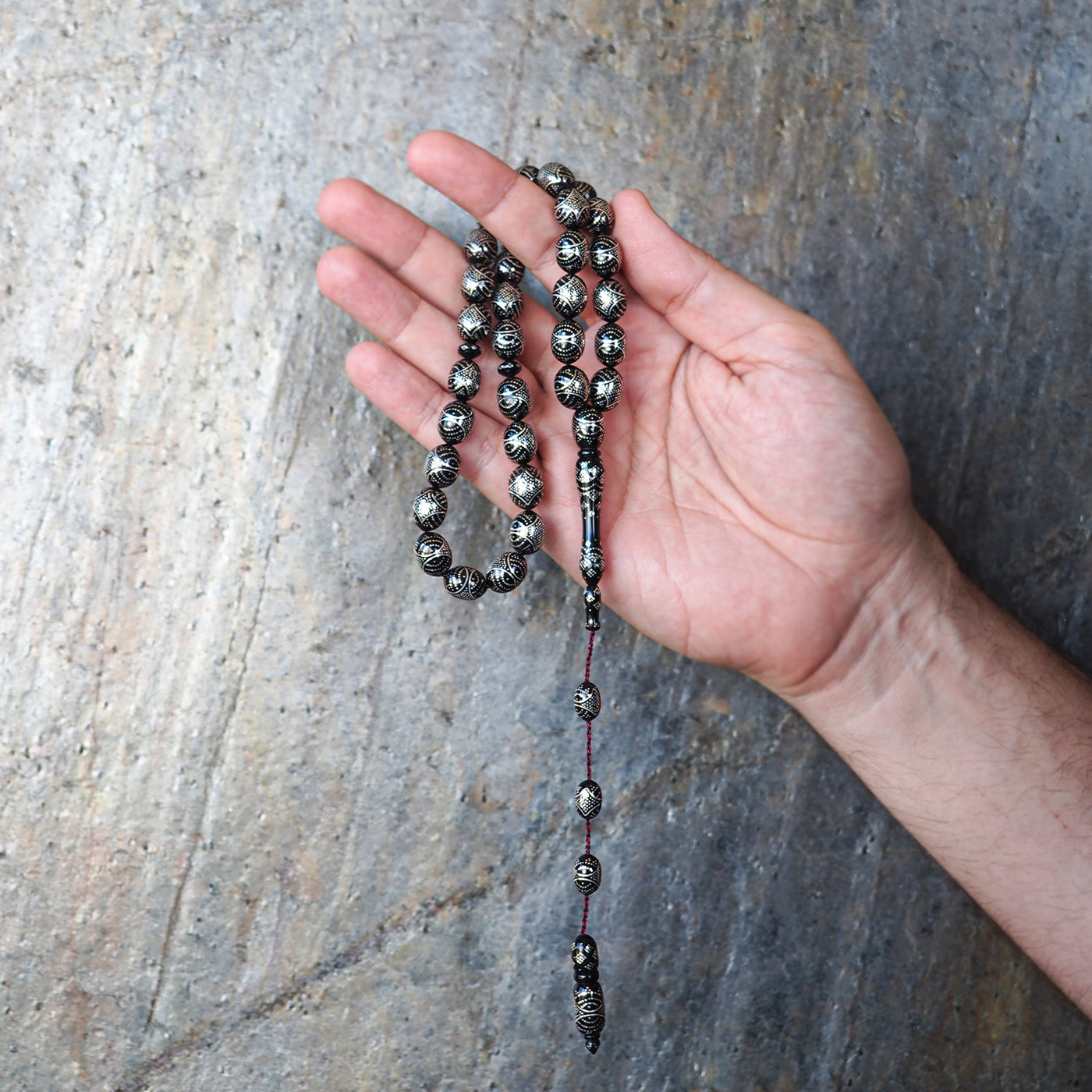 İnce İşçilikli Özel Gümüş Çakımlı Kuka Tesbih - WATD090