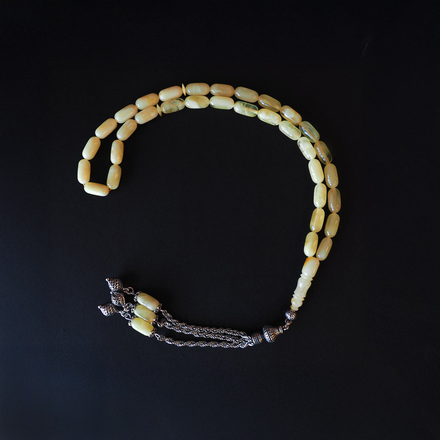 Gümüş İşlemeli Doğal Damla Kehribar Tesbih - WATD103