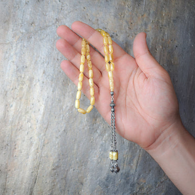 Gümüş İşlemeli Doğal Damla Kehribar Tesbih - WATD103