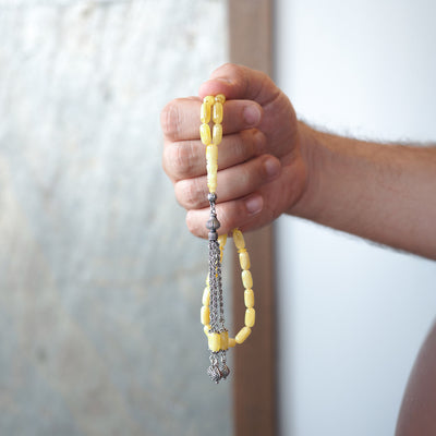 Gümüş İşlemeli Doğal Damla Kehribar Tesbih - WATD103