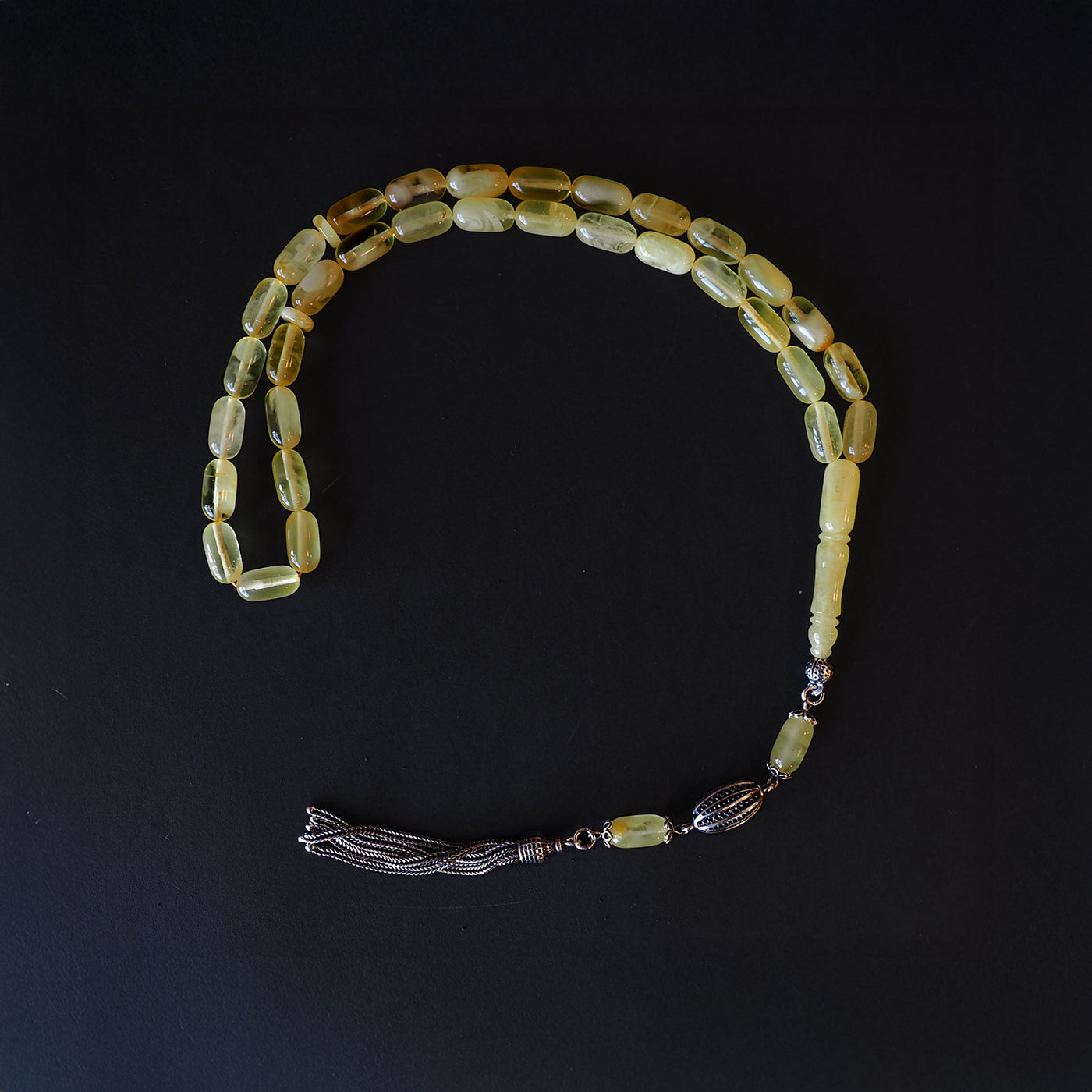 Gümüş İşlemeli Damla Kehribar Tesbih - WATD104