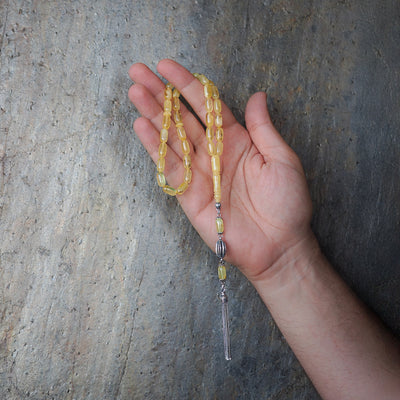 Gümüş İşlemeli Damla Kehribar Tesbih - WATD104