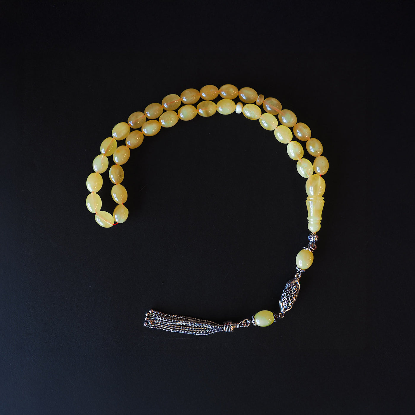 Gümüş İşlemeli Damla Kehribar Tesbih - WATD105