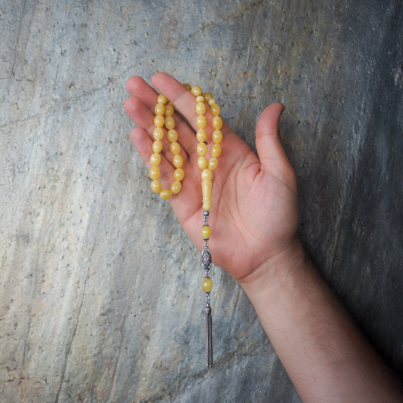 Gümüş İşlemeli Damla Kehribar Tesbih - WATD105