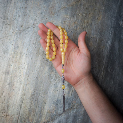 Gümüş İşlemeli Damla Kehribar Tesbih - WATD105