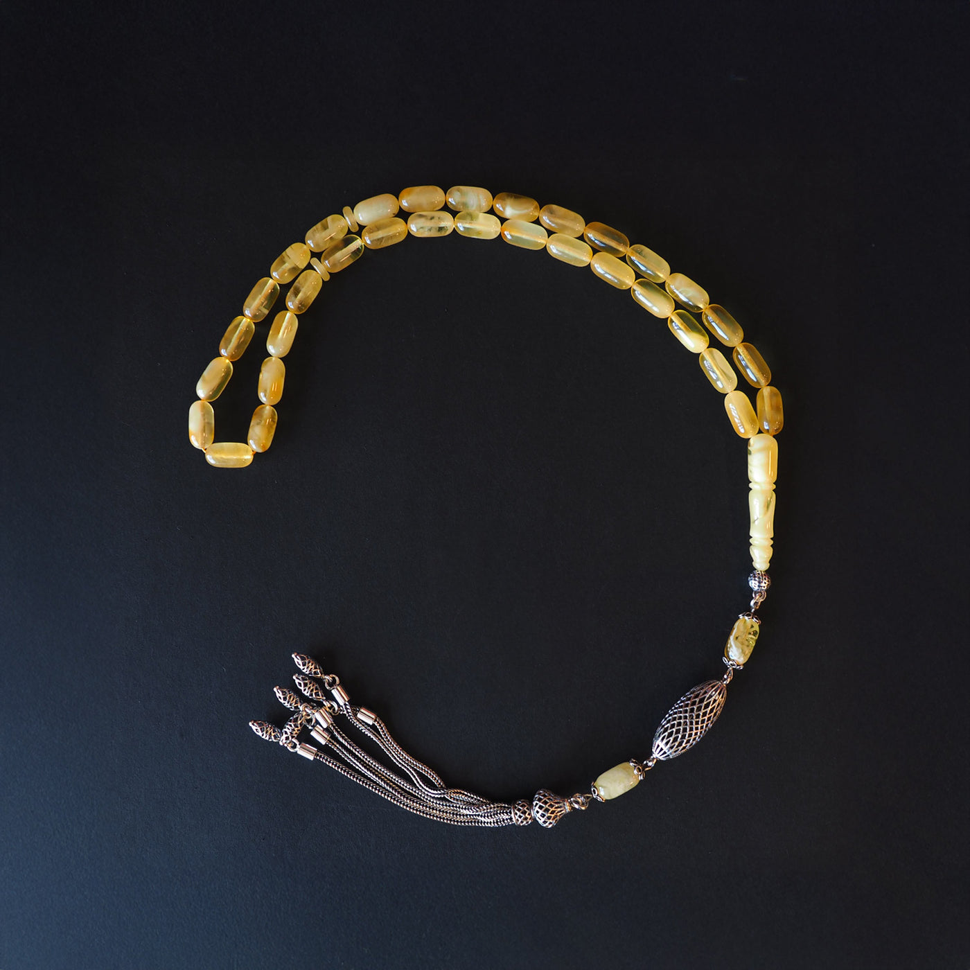 Gümüş İşlemeli Damla Kehribar Tesbih - WATD106