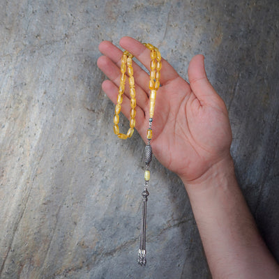 Gümüş İşlemeli Damla Kehribar Tesbih - WATD106