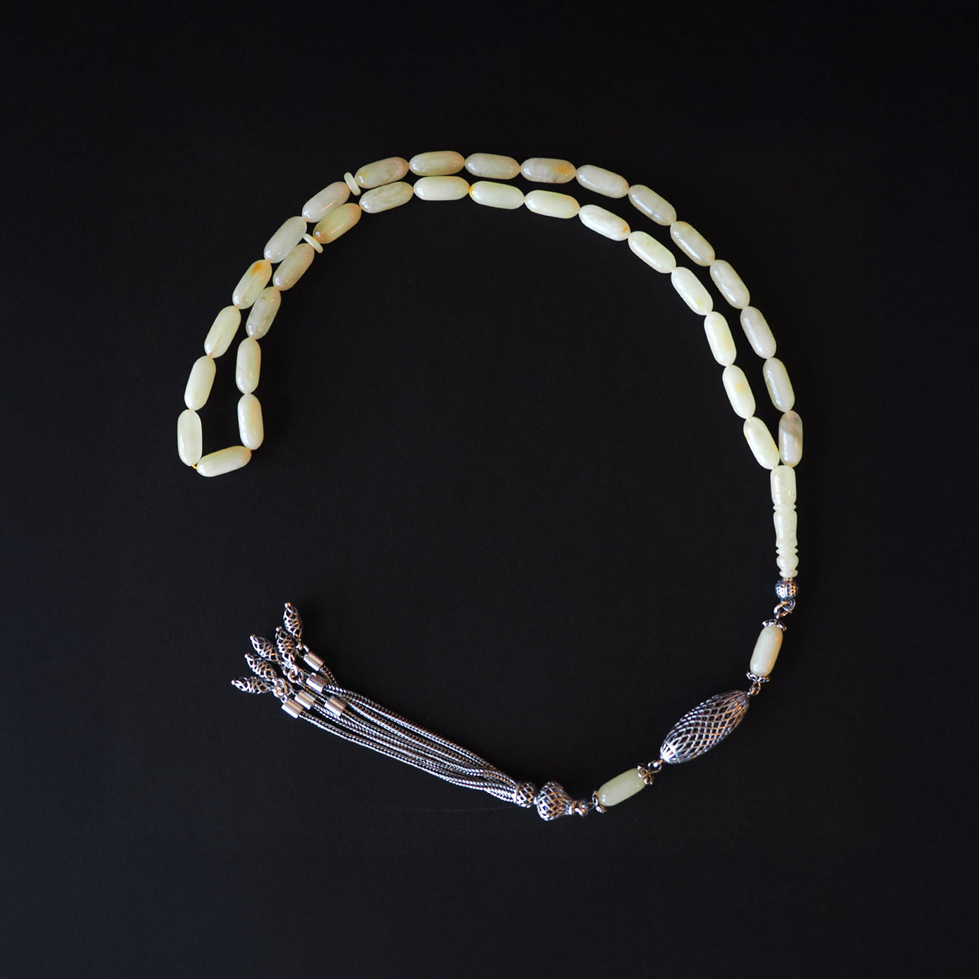 Gümüş İşlemeli Damla Kehribar Tesbih - WATD107