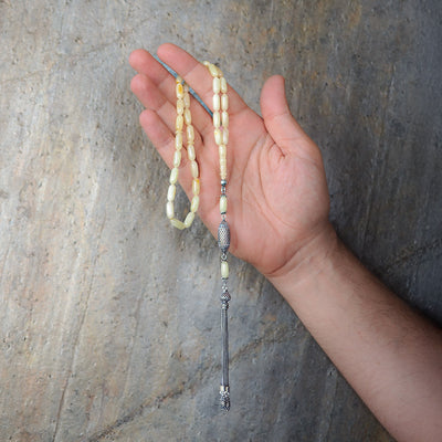 Gümüş İşlemeli Damla Kehribar Tesbih - WATD107