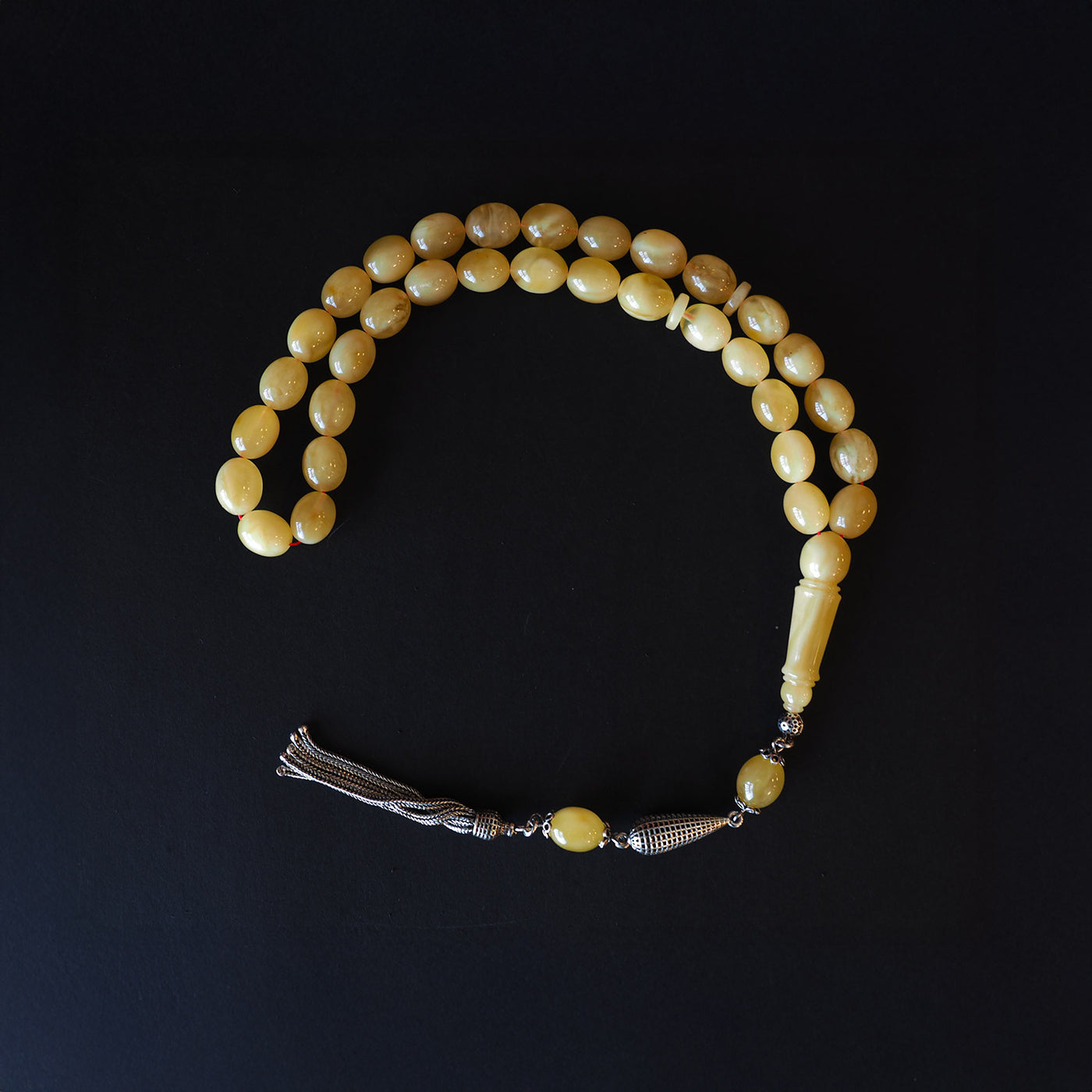 Gümüş İşlemeli Damla Kehribar Tesbih - WATD108