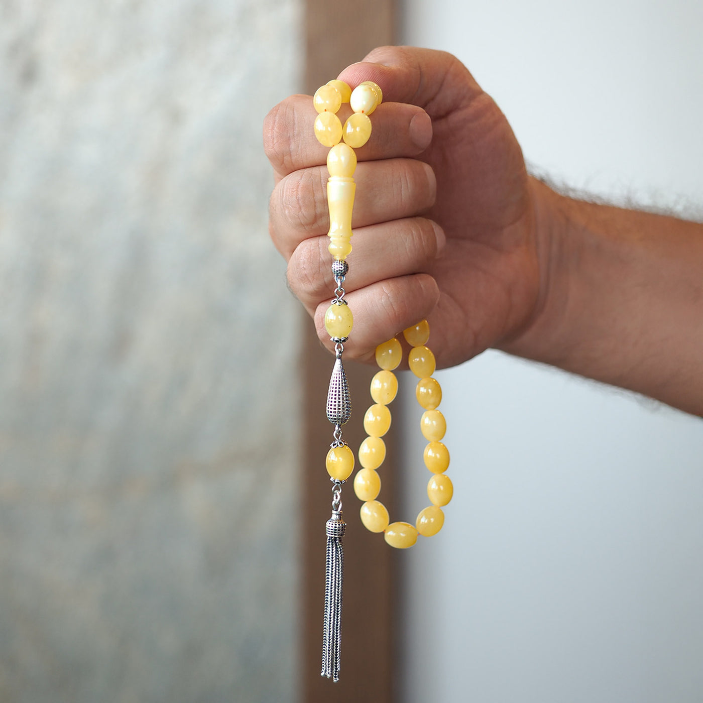 Gümüş İşlemeli Damla Kehribar Tesbih - WATD108