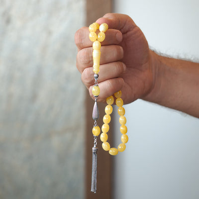 Gümüş İşlemeli Damla Kehribar Tesbih - WATD108