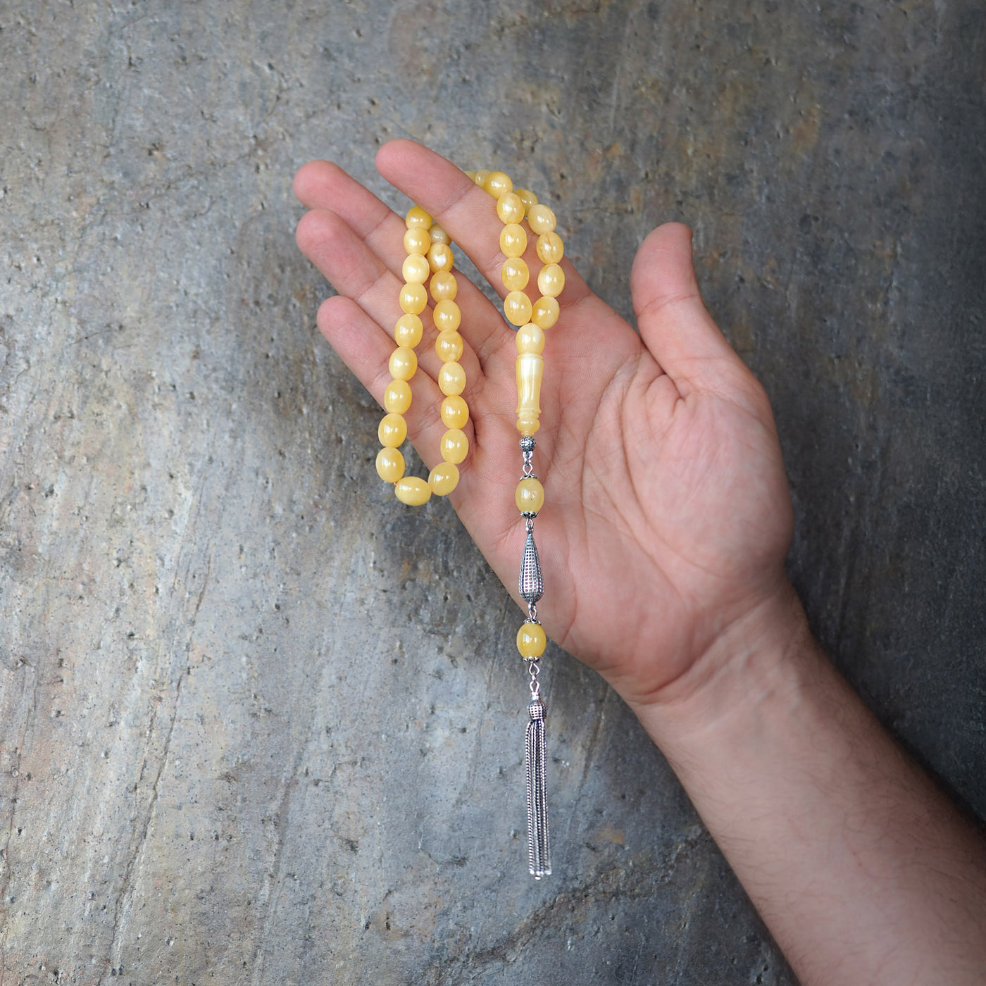 Gümüş İşlemeli Damla Kehribar Tesbih - WATD108