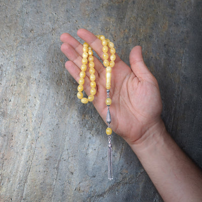 Gümüş İşlemeli Damla Kehribar Tesbih - WATD108