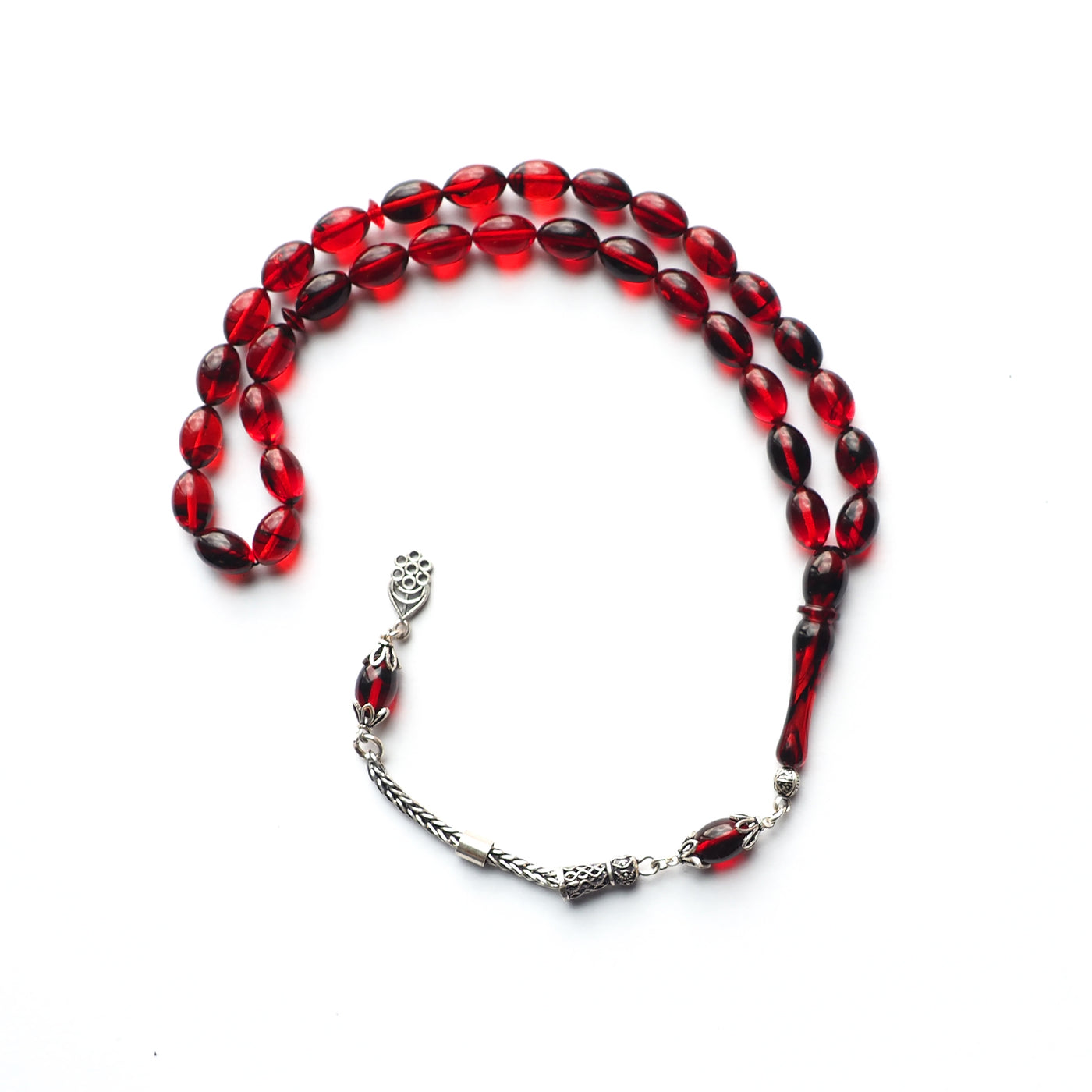 Gümüş İmameli Ateş Sıkma Kehribar Tesbih - WATD112