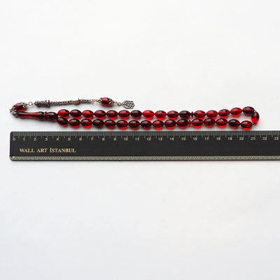 Gümüş İmameli Ateş Sıkma Kehribar Tesbih - WATD112