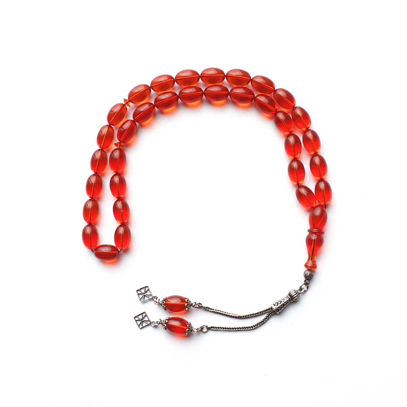 Gümüş İmameli Ateş Sıkma Kehribar Tesbih - WATD113