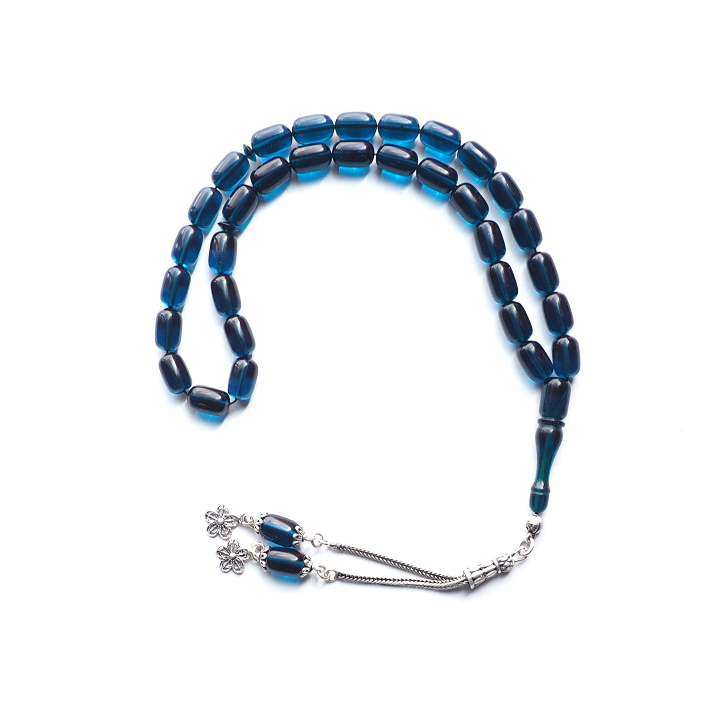 Gümüş İmameli Ateş Sıkma Kehribar Tesbih - WATD116