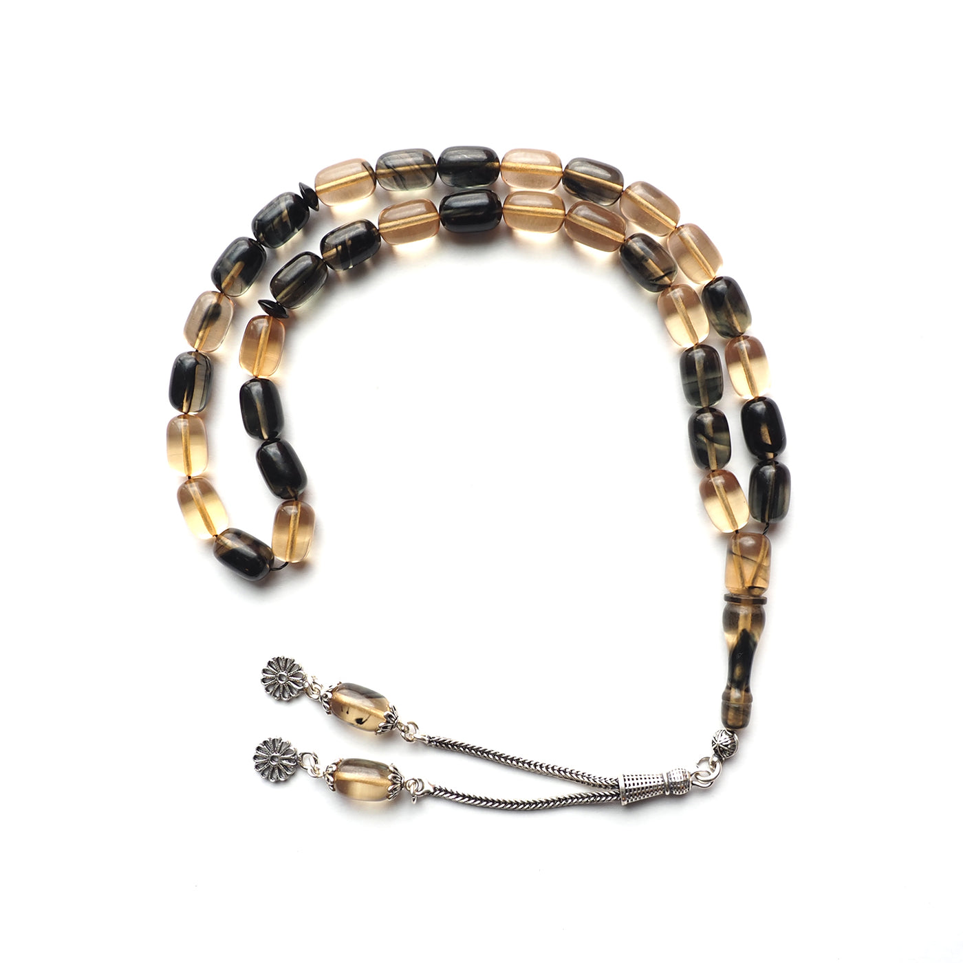 Gümüş İmameli Ateş Sıkma Kehribar Tesbih - WATD121