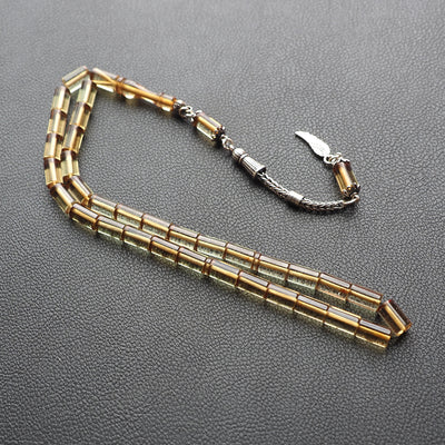 Gümüş İmameli Ateş Sıkma Kehribar Tesbih - WATD124