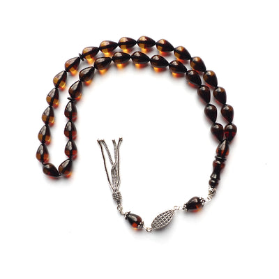 Gümüş Püsküllü Sürmeli Ateş Sıkma Kehribar Tesbih - WATD127