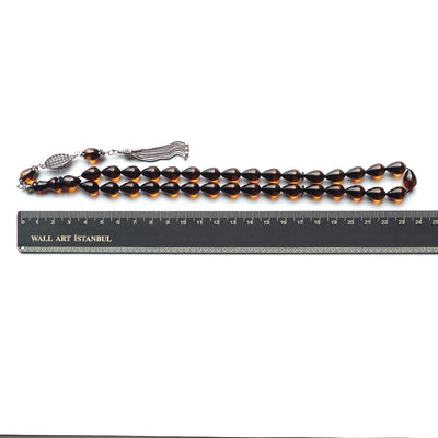 Gümüş Püsküllü Sürmeli Ateş Sıkma Kehribar Tesbih - WATD127