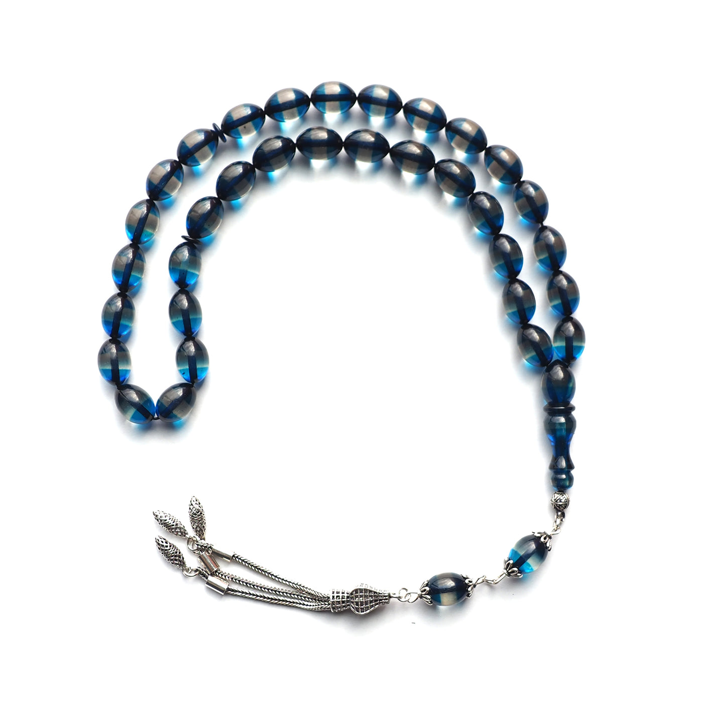 Gümüş Püsküllü Sürmeli Ateş Sıkma Kehribar Tesbih - WATD128