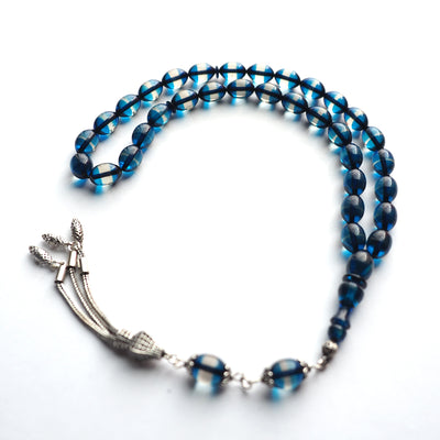 Gümüş Püsküllü Sürmeli Ateş Sıkma Kehribar Tesbih - WATD128