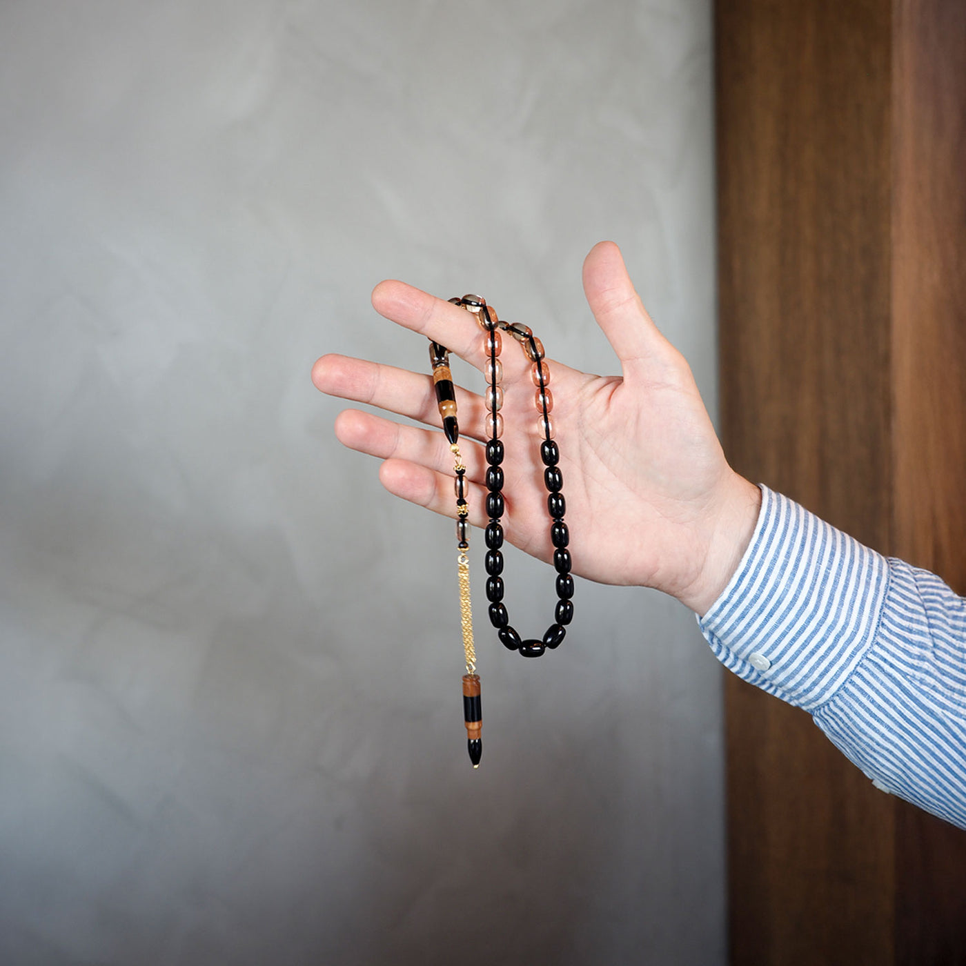 Usta İşçilikli Sıkma Kehribar Kuka Kombinli Gümüş Püsküllü Tesbih  - WATD154