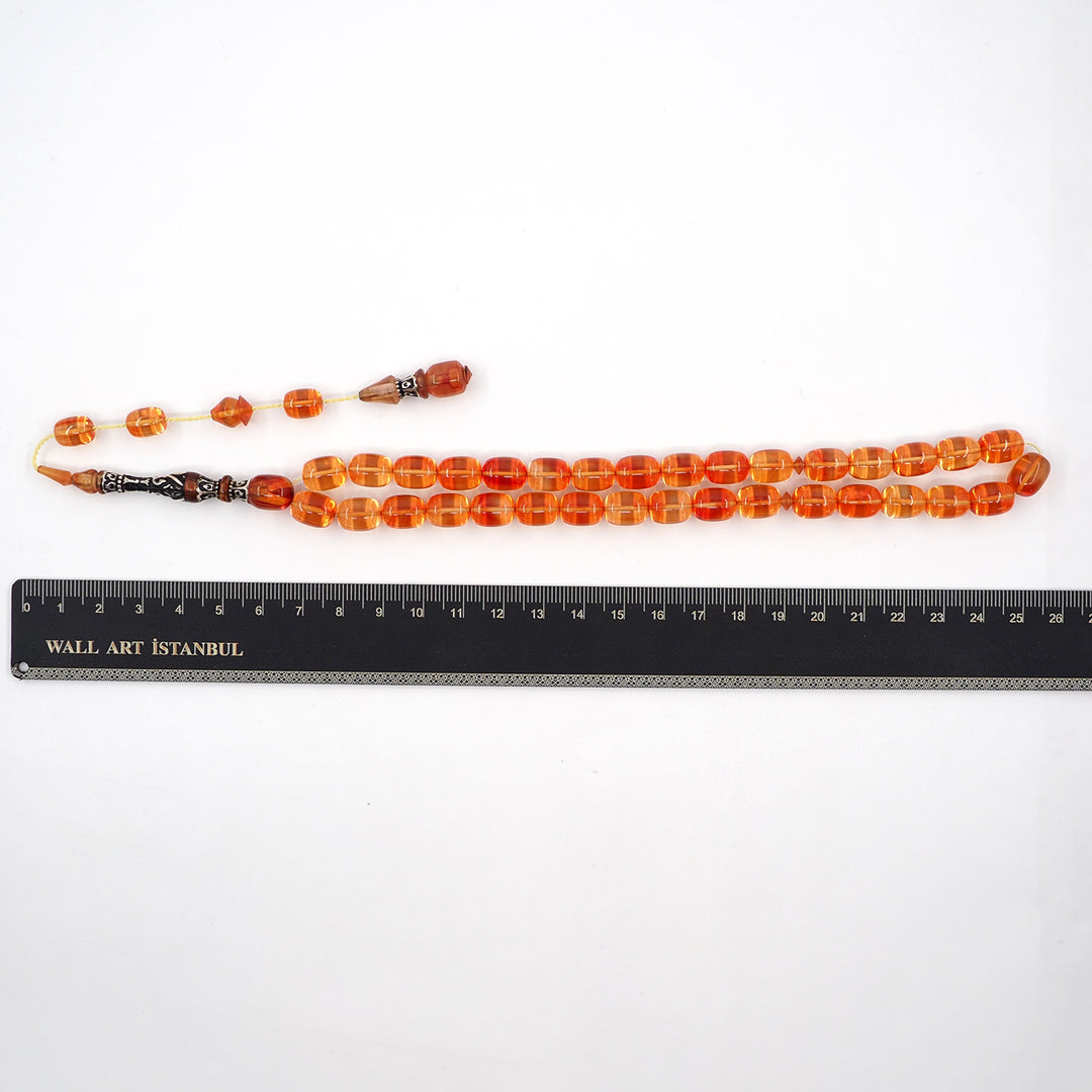 Usta İşçilikli Yeni Malzeme Ateş Kehribar Tesbih (Gümüş Gravür Nakkaş İmame) - WATD403