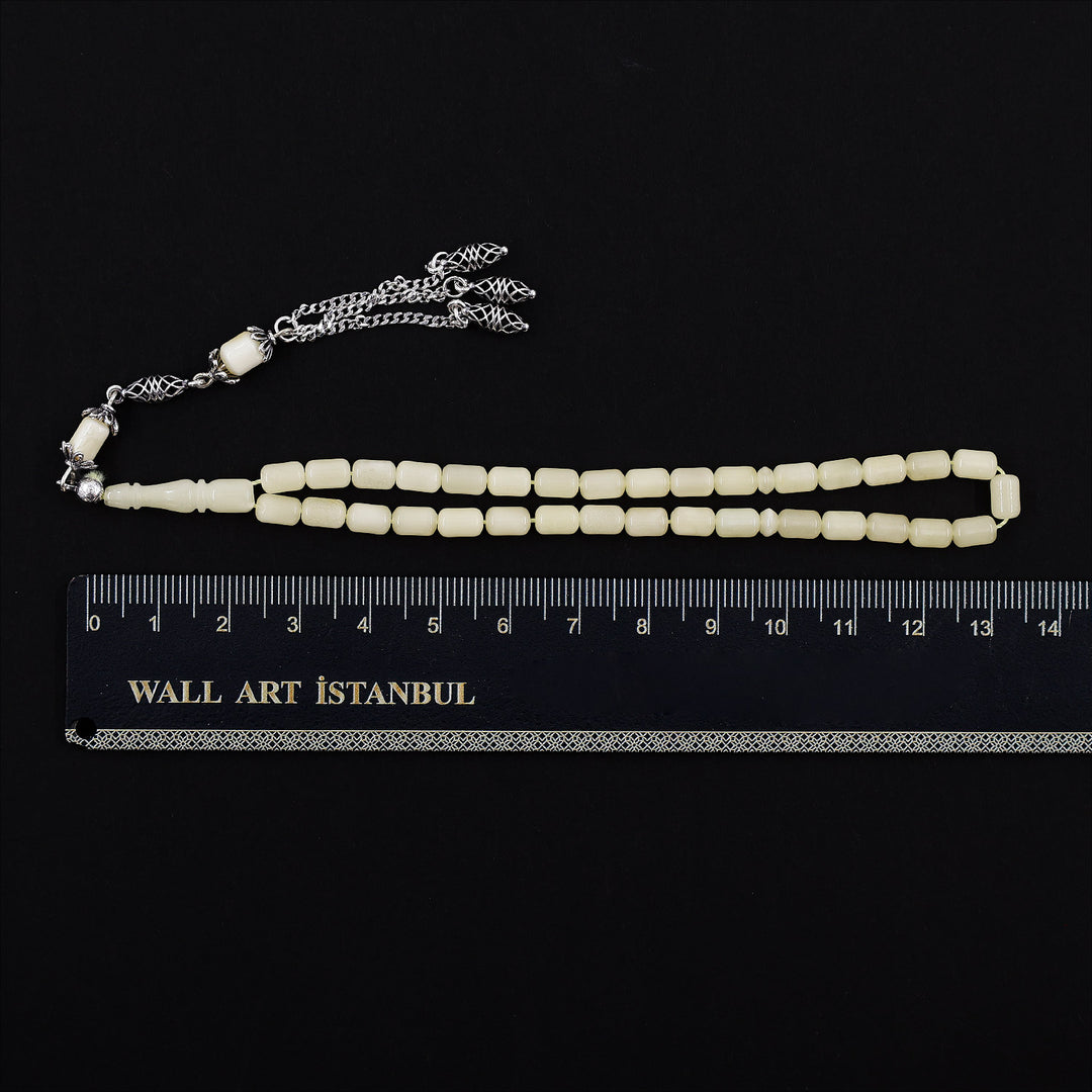 Gümüş Püsküllü Damla Kehribar Tesbih (Mini Boy) - WATD683