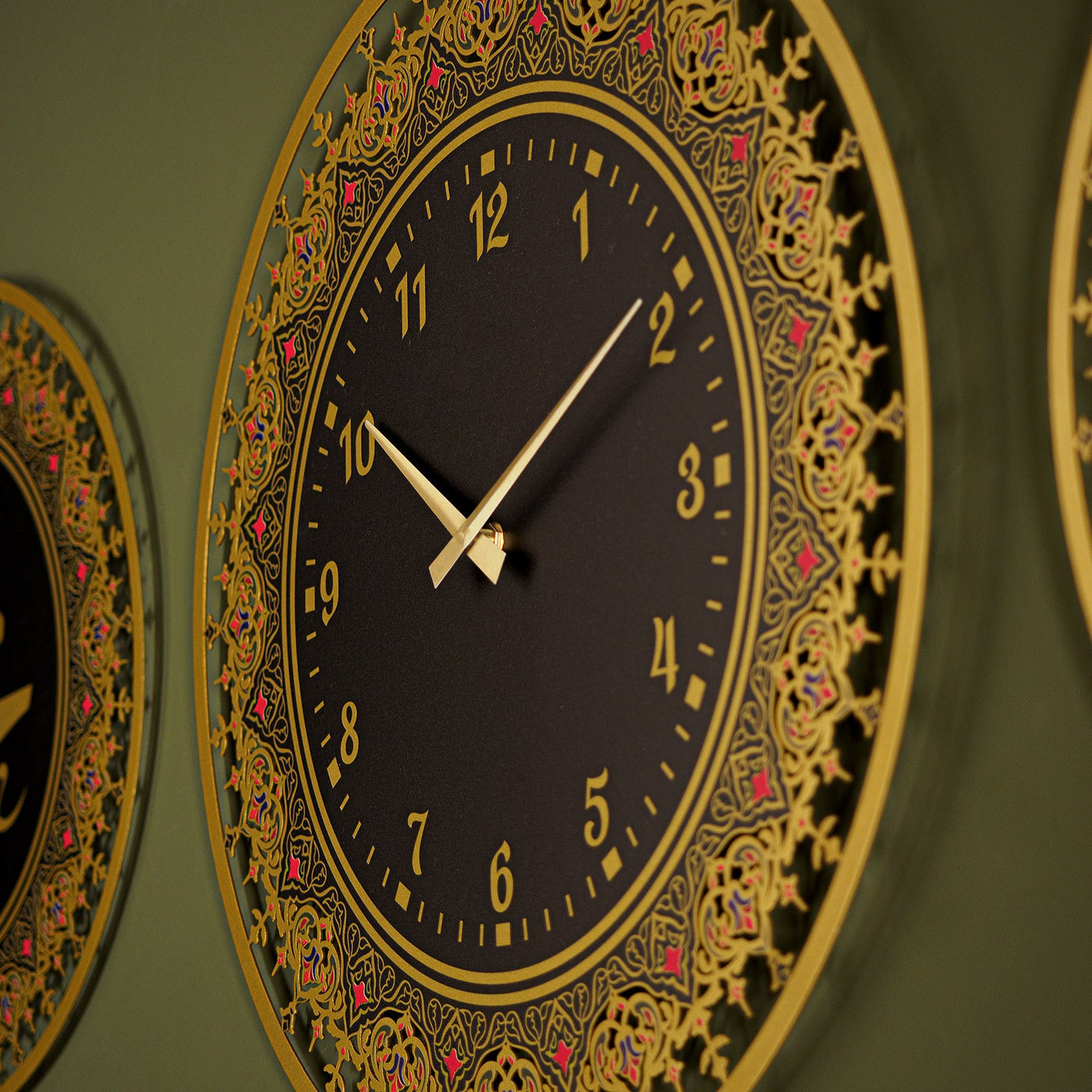 Allah Muhammed Metal Duvar Tablosu ve İslami Duvar Saat Seti (3'lü) - WAM219