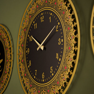 Allah Muhammed Metal Duvar Tablosu ve İslami Duvar Saat Seti (3'lü) - WAM219