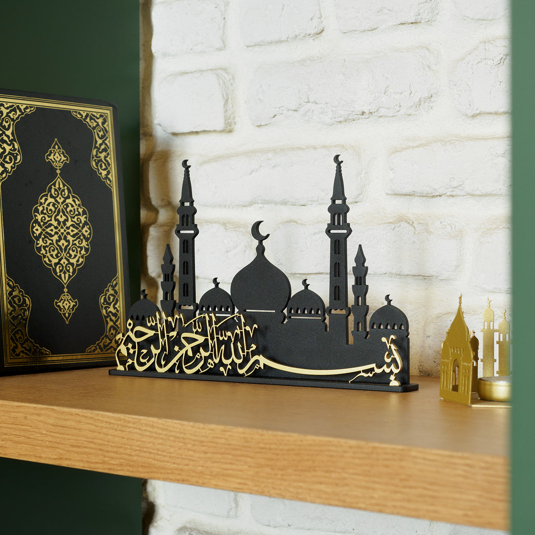 Bismillah Yazılı Cami Silüetli Metal Masaüstü Dekoru - WAMH139