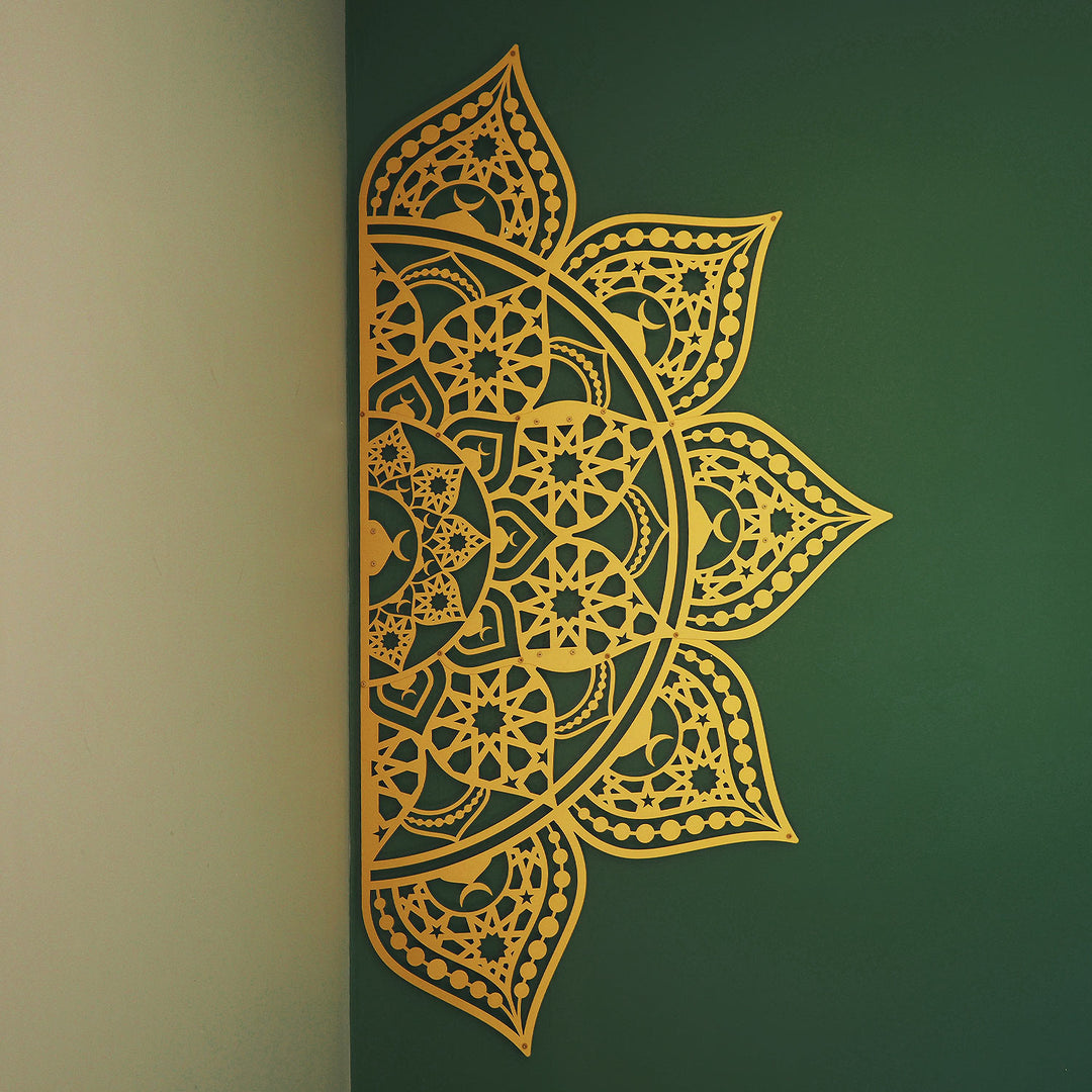 İslami Desenli Metal Mandala Duvar Tablosu (4 Yöne Asılabilir) - WAM163
