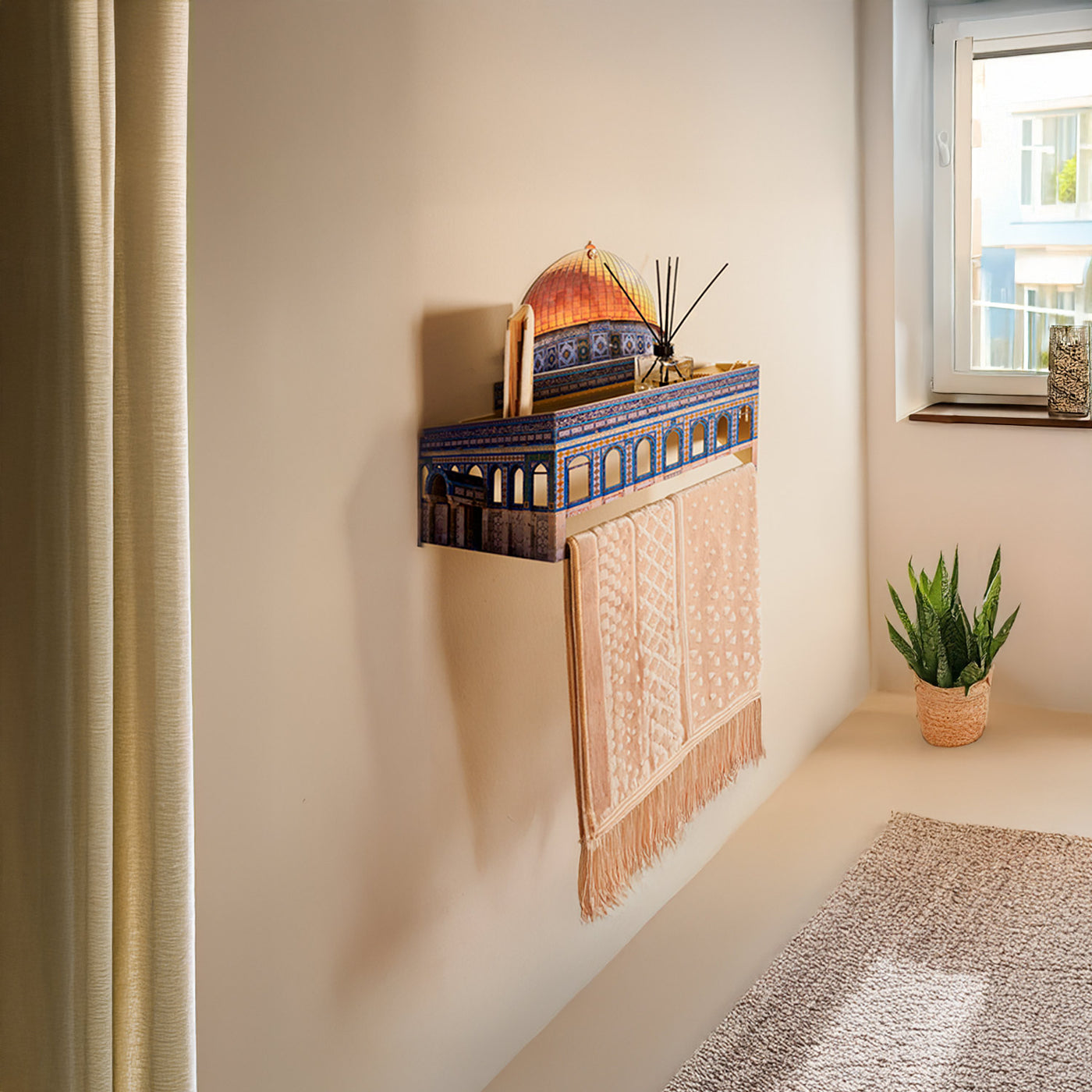 Metal Seccade Askılığı ve Duvar Rafı – Mescid-i Aksa Motifli - WAMH181