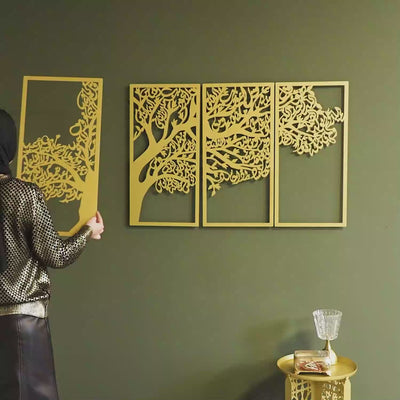 Ağaç Motifli 4 Kul Sureleri Metal İslami Duvar Tablo Seti - WAM229