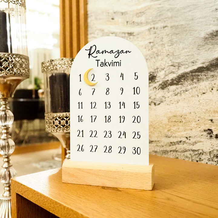 "Ramazan Takvimi" Yazılı Ahşap Kaideli Masaüstü Dekor - WAMH188