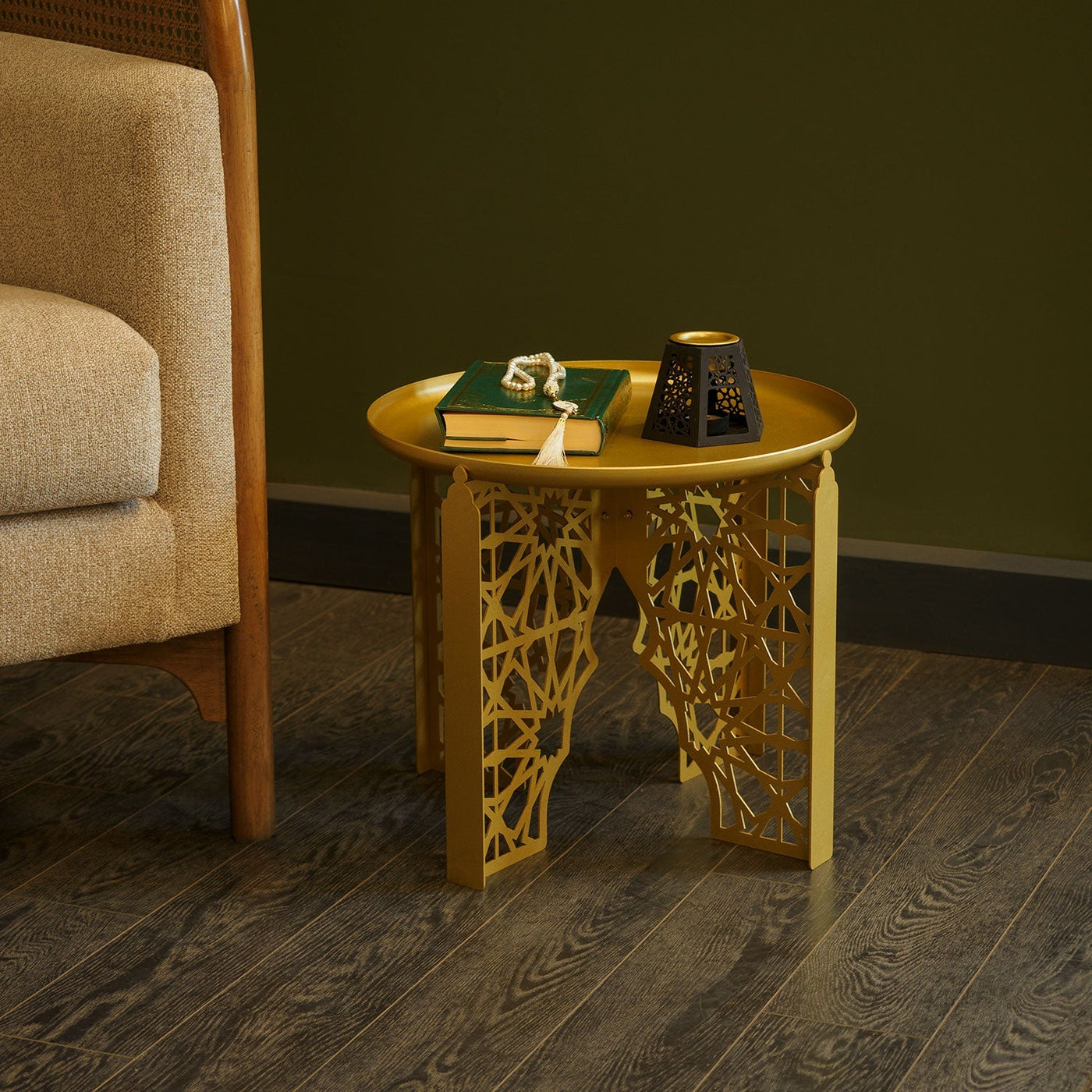 Emas S Metal İslami Motifli Yan Sehpa - WAMZ014