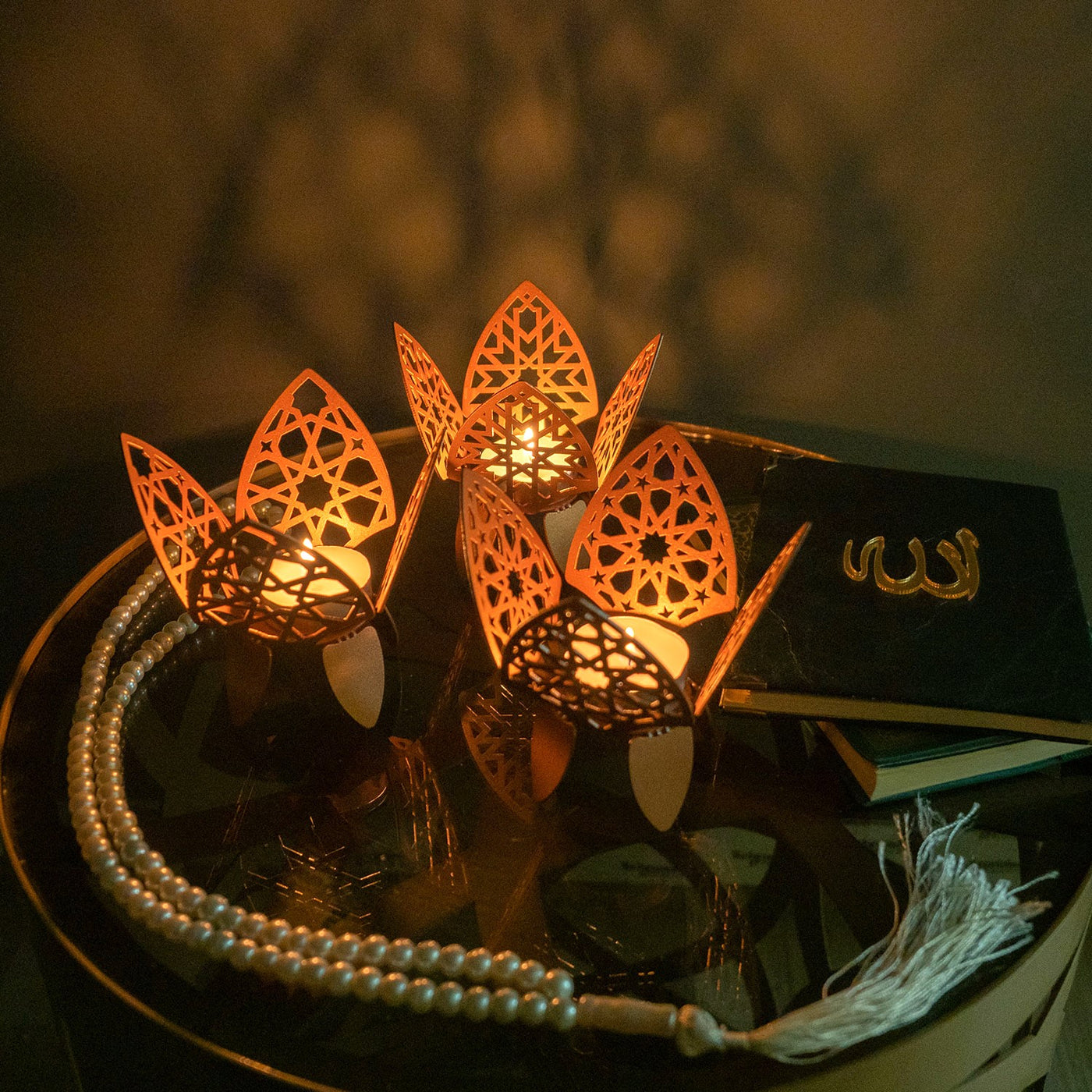 İslami Motifli 3'lü Metal Mumluk Seti - WAMH018